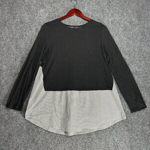 J Jill Top Womens Medium Long Sleeve ShirtTail Tee Black Pullover Striped Bottom